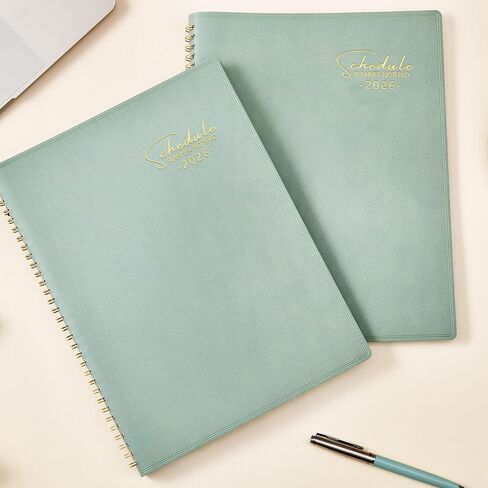 Planner 2025-2026 - JUL 2025 - JUN 2026, Business Planner, Appointment Book2025-2026, 3-Tier Schedule Planner Notepad, 8.74" x 11.38", 60 Minutes Intervals + Monthly Tabs + Leather Cover + Pocket - Pea Green in Kuwait