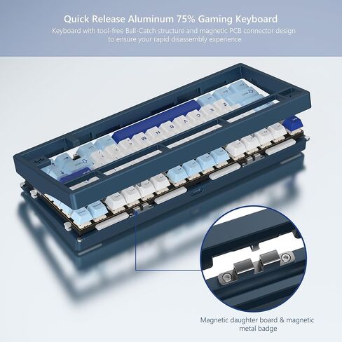 Womier RD75 PRO 75 ٪ لوحة مفاتيح ، سرعان ما ، لوحة مفاتيح ألعاب الألومنيوم اللاسلكية ، QMK/عبر لوحة المفاتيح الميكانيكية الثلاثي المخصصة مع RGB كريمي لنظام التشغيل Windows/Mac ، Black in Kuwait