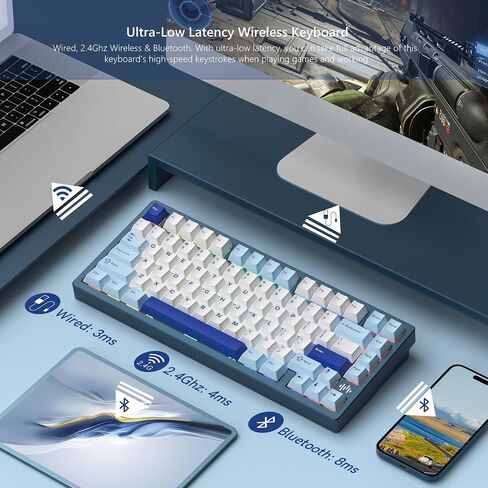 Womier RD75 PRO 75 ٪ لوحة مفاتيح ، سرعان ما ، لوحة مفاتيح ألعاب الألومنيوم اللاسلكية ، QMK/عبر لوحة المفاتيح الميكانيكية الثلاثي المخصصة مع RGB كريمي لنظام التشغيل Windows/Mac ، Black in Kuwait