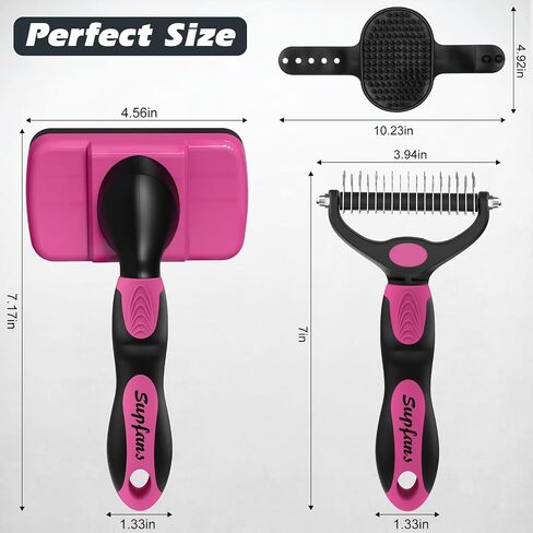 3PCS Self Cleaning Slicker Brush & Pet Grooming Rake & Bath Brush for Dogs,Cats and Horses | Double-Sided Dematting Comb & Skin Friendly Deshedding Grooming Tool (J-Green Black) in Kuwait