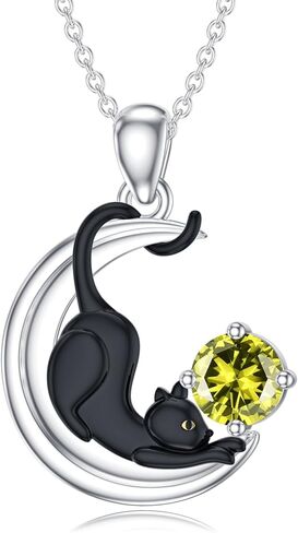 LONAGO Black Cat Birthstone Necklace Cat on Moon Pendant Necklace Jewelry Gift for Women in Saudi Arabia
