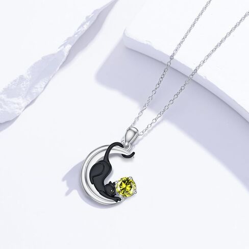 LONAGO Black Cat Birthstone Necklace Cat on Moon Pendant Necklace Jewelry Gift for Women in Saudi Arabia