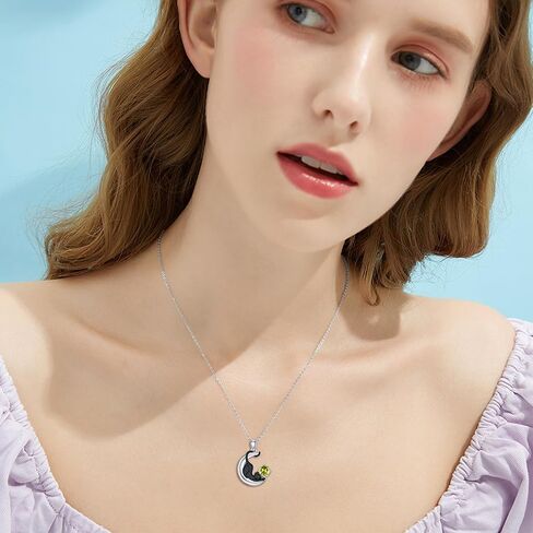 LONAGO Black Cat Birthstone Necklace Cat on Moon Pendant Necklace Jewelry Gift for Women in Saudi Arabia