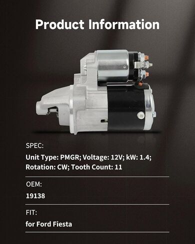 OCPTY Starter Motor 19138 for Ford Fiesta 2011 2012 2013 2014 2015 2017 2017 2018 ، L4 1.6L ، 12V 1.4KW 11 TEATHWINGWINE ، استبدل AE8T-11000-AB ، BE8Z-11002-A ، M0T33571 in Saudi Arabia