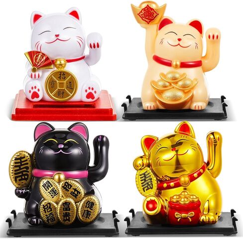 4 PCS 2 "Lucky Cat Waving Arm Maneki Neko Solar Lucky Cat Feng Shui Fortune Wealth Chinese Window Window Car Decord Decor (Classic) in Kuwait