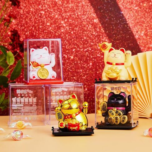 4 PCS 2 "Lucky Cat Waving Arm Maneki Neko Solar Lucky Cat Feng Shui Fortune Wealth Chinese Window Window Car Decord Decor (Classic) in Kuwait