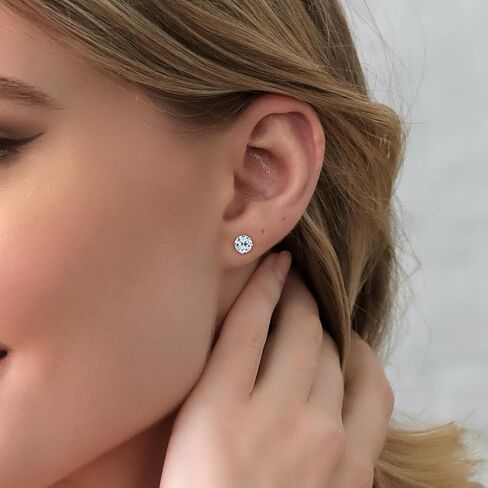 Gem Stone King 925 Sterling Silver 8MM Round Gemstone Birthstone 4 Prong Basket Solitaire Stud Earrings For Women Men in Saudi Arabia