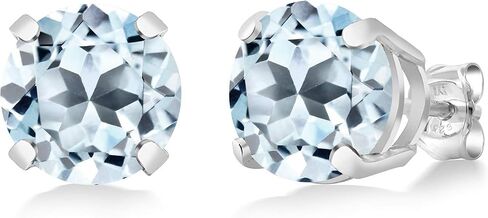 Gem Stone King 925 Sterling Silver 8MM Round Gemstone Birthstone 4 Prong Basket Solitaire Stud Earrings For Women Men in Saudi Arabia