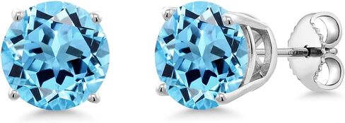 Gem Stone King 925 Sterling Silver 8MM Round Gemstone Birthstone 4 Prong Basket Solitaire Stud Earrings For Women Men in Saudi Arabia