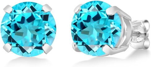 Gem Stone King 925 Sterling Silver 8MM Round Gemstone Birthstone 4 Prong Basket Solitaire Stud Earrings For Women Men in Saudi Arabia