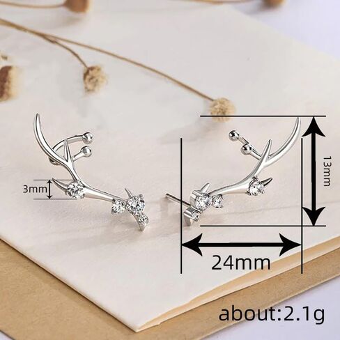 TUWIQSDI DEER أقراط الأزياء المجوهرات 925 Sterling Silver Shiny CZ CRISTAL DAIMOND DEER ONLER STURINGS للنساء in Saudi Arabia