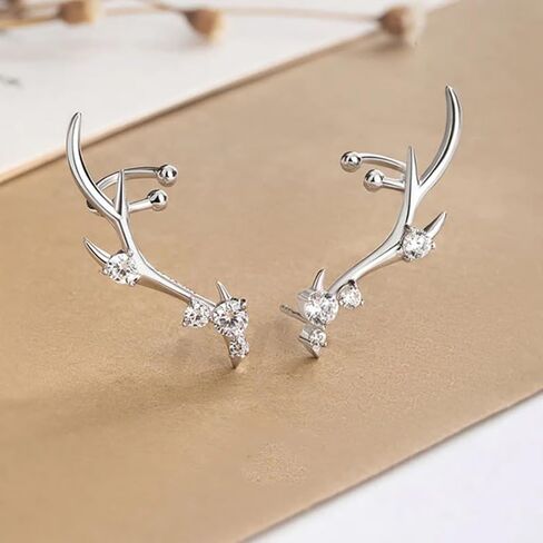TUWIQSDI DEER أقراط الأزياء المجوهرات 925 Sterling Silver Shiny CZ CRISTAL DAIMOND DEER ONLER STURINGS للنساء in Saudi Arabia
