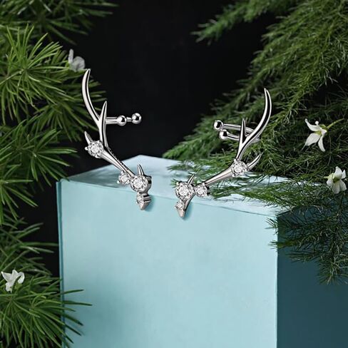 TUWIQSDI DEER أقراط الأزياء المجوهرات 925 Sterling Silver Shiny CZ CRISTAL DAIMOND DEER ONLER STURINGS للنساء in Saudi Arabia