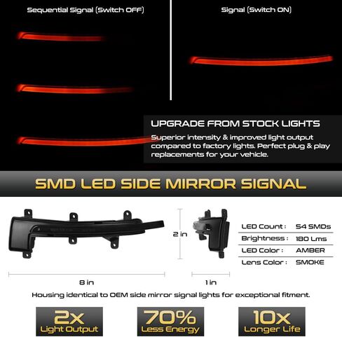 VIPMOTOZ Dynamic Full LED Side View Mirror Turn Signal Lights Compatible With 2008-2015 Audi TT TTS Quattro R8 Chrome Housing Smoke Tinted Lens Direct Replacement Left & Right Side Pair Set in Saudi Arabia