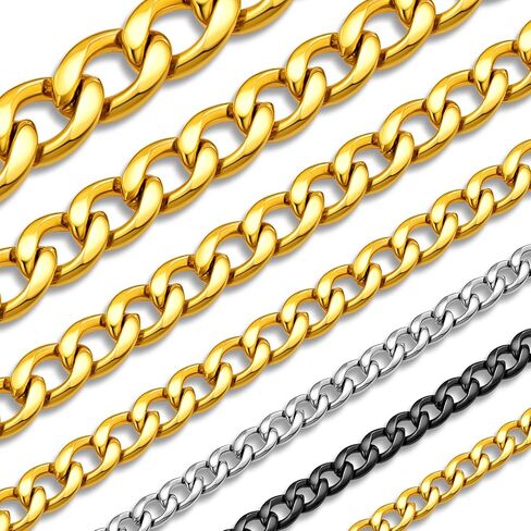 Mens Miami Cupan Link Chain 3/6/9/12mm Stainless Steel Curb Netlace ، 18/20/22/24/26/28/30 Inghes Black/18K Gold Cuban for Men Necklace in Kuwait