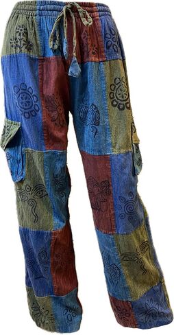 Karma Handicrafts Patchwork Hippy Cotton Festival Trouser Boho Yoga Pant Wide Leg Combat Nepal S23 in Saudi Arabia