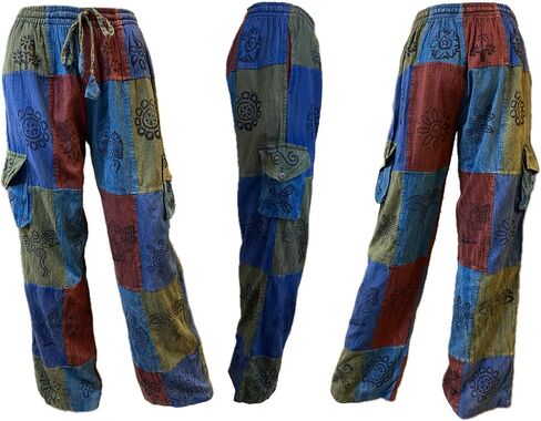Karma Handicrafts Patchwork Hippy Cotton Festival Trouser Boho Yoga Pant Wide Leg Combat Nepal S23 in Saudi Arabia