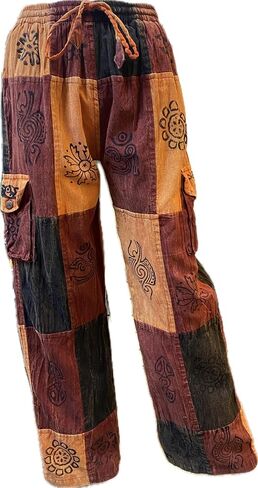Karma Handicrafts Patchwork Hippy Cotton Festival Trouser Boho Yoga Pant Wide Leg Combat Nepal S23 in Saudi Arabia