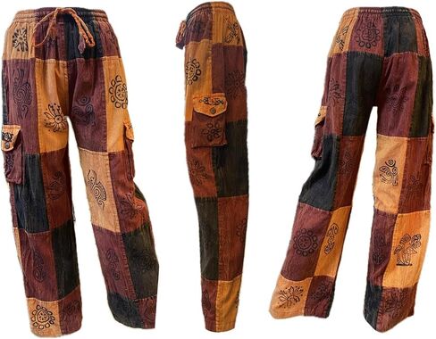 Karma Handicrafts Patchwork Hippy Cotton Festival Trouser Boho Yoga Pant Wide Leg Combat Nepal S23 in Saudi Arabia