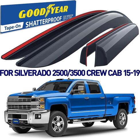 Goodyear Shatterproof Window Deflectors for Chevrolet (Chevy) Silverado 2500HD/3500HD 2015-2019 Crew Cab, Tape-on Rain Guards, Window Visors,Vent Deflector Visor, Car Accessories,4 pcs. - GY003299 in Saudi Arabia