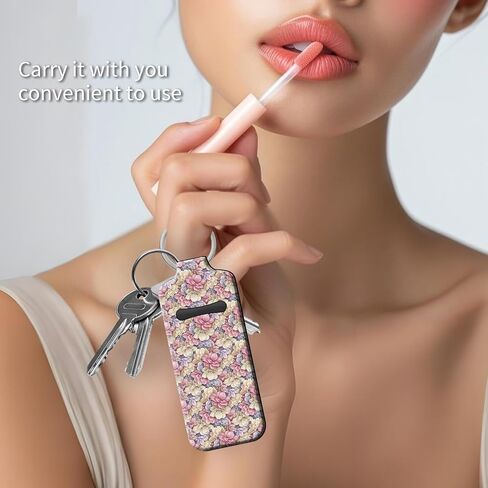 حامل الشفاه Balm Keychain - تخزين هدية Stocker للنساء ، حامل Chapstick مع Carabiner Clip (Pink Mushroom) in Kuwait