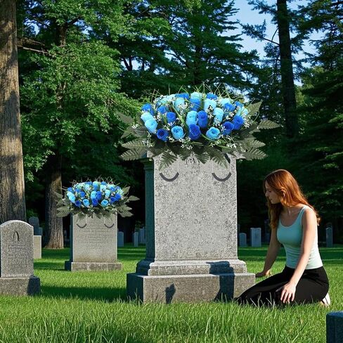 Artificial Cemetery Flower Headstone Flower Saddle Grave Rose Flowers for Cemetery Non-Bleed Colors Windpoof (Purple) in Saudi Arabia