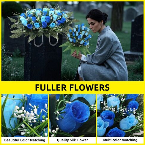 Artificial Cemetery Flower Headstone Flower Saddle Grave Rose Flowers for Cemetery Non-Bleed Colors Windpoof (Purple) in Saudi Arabia