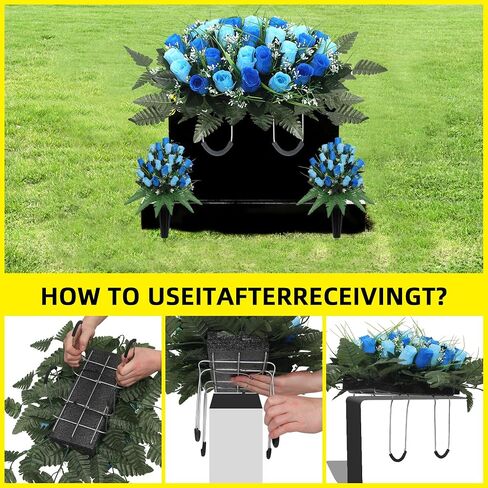 Artificial Cemetery Flower Headstone Flower Saddle Grave Rose Flowers for Cemetery Non-Bleed Colors Windpoof (Purple) in Saudi Arabia