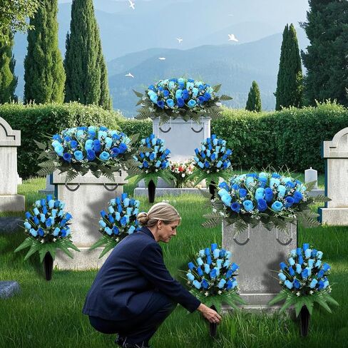 Artificial Cemetery Flower Headstone Flower Saddle Grave Rose Flowers for Cemetery Non-Bleed Colors Windpoof (Purple) in Saudi Arabia