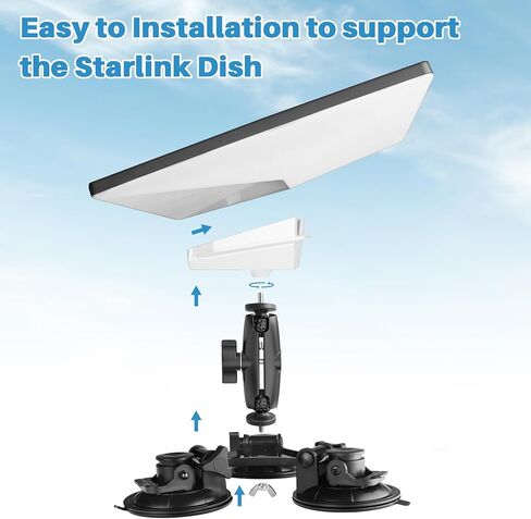 Mount Mini Mount ، Cup Starlink Mini Cupt مع محول ، Mini Mini Car القابل للتعديل ، مجموعة ترايبود Starlink Mini Black ، لنوافذ السيارة وحامل STARLINK MINI مع شفط قوي in Kuwait