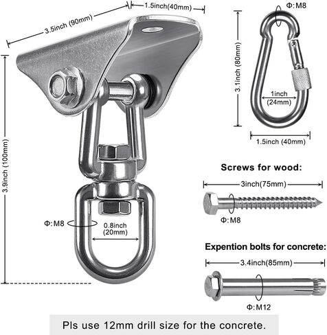 SELEWARE Stainless Steel Swing Hanger Heavy Duty Ceiling Swing Mount Free Swivel Swing Hook Swing Hardware Kit for Yoga Swing Hammock Chair Porch Swing Sets Heavy Punching Bag 1000 LB Capacity in Saudi Arabia