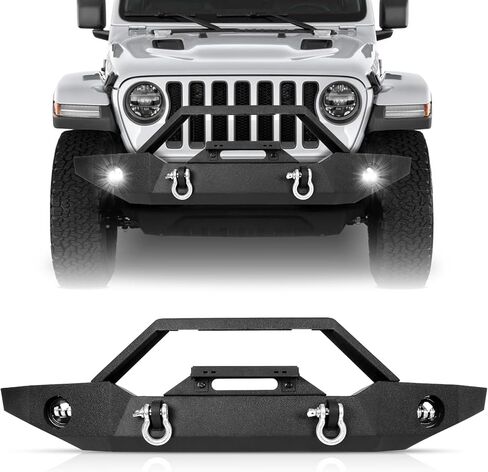 ملاءمة المصد الأمامي لـ Jeep Wrangler JK JL 2007-2025 & Jeep Gladiator JT 2020-2025 W/Winch Plate و Detachable Bar ، LED LIGH in Kuwait