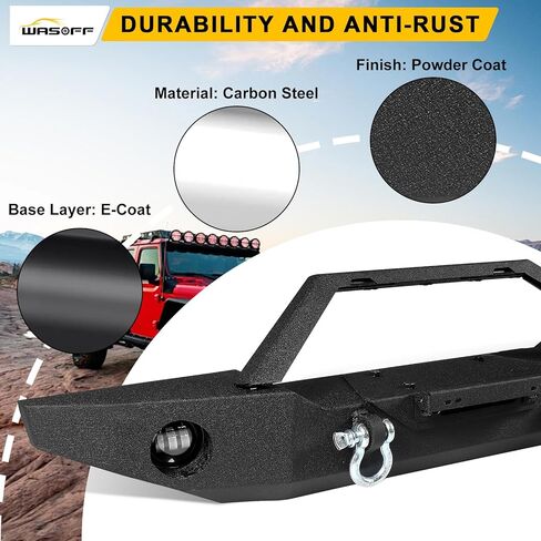 ملاءمة المصد الأمامي لـ Jeep Wrangler JK JL 2007-2025 & Jeep Gladiator JT 2020-2025 W/Winch Plate و Detachable Bar ، LED LIGH in Kuwait