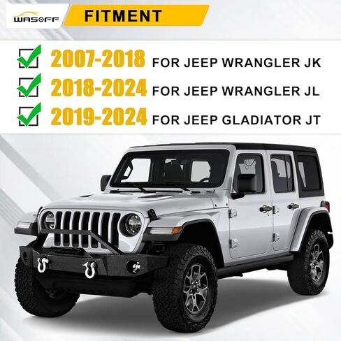 ملاءمة المصد الأمامي لـ Jeep Wrangler JK JL 2007-2025 & Jeep Gladiator JT 2020-2025 W/Winch Plate و Detachable Bar ، LED LIGH in Kuwait
