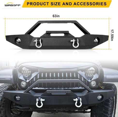 ملاءمة المصد الأمامي لـ Jeep Wrangler JK JL 2007-2025 & Jeep Gladiator JT 2020-2025 W/Winch Plate و Detachable Bar ، LED LIGH in Kuwait