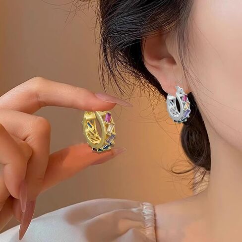 Small Gold Huggie Hoop Earrings For Women Green heart earrings Set Gold Plated Hoop Earrings Hypoallergenic Cubic Zirconia Dangle Jewelry in Saudi Arabia