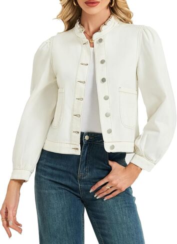 Lifeshe Puff Sleeve Defick Jacket for Women Gruffle Neck Jean Jack in Kuwait