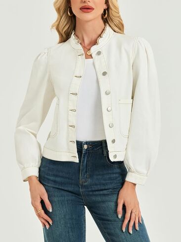 Lifeshe Puff Sleeve Defick Jacket for Women Gruffle Neck Jean Jack in Kuwait