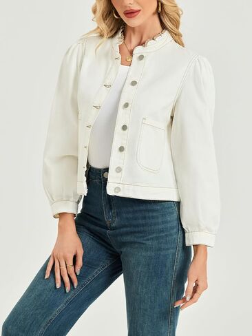 Lifeshe Puff Sleeve Defick Jacket for Women Gruffle Neck Jean Jack in Kuwait