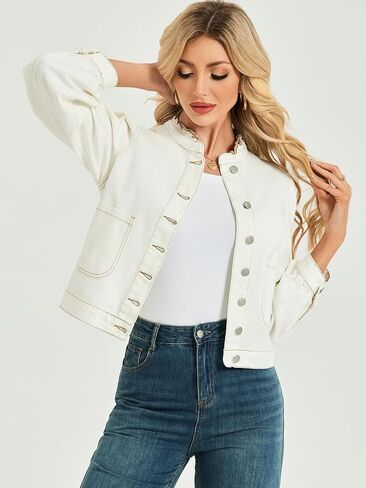 Lifeshe Puff Sleeve Defick Jacket for Women Gruffle Neck Jean Jack in Kuwait