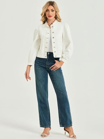 Lifeshe Puff Sleeve Defick Jacket for Women Gruffle Neck Jean Jack in Kuwait