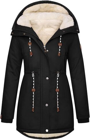 صوف المرأة المبطن معطف شتاء معطف دافئ شيربا باركا السترات باركت غير رسمية غامضة ملابس خارجية مع غطاء محرك السيارة in Kuwait