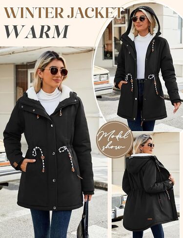 صوف المرأة المبطن معطف شتاء معطف دافئ شيربا باركا السترات باركت غير رسمية غامضة ملابس خارجية مع غطاء محرك السيارة in Kuwait