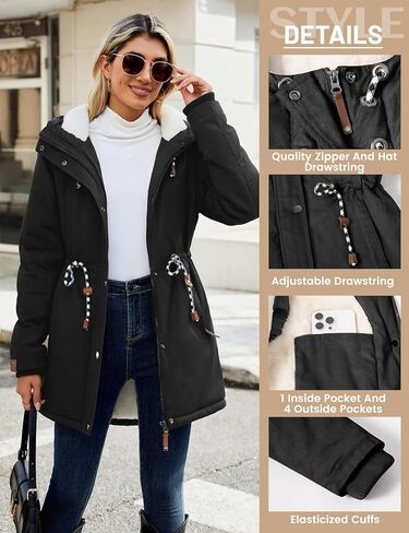 صوف المرأة المبطن معطف شتاء معطف دافئ شيربا باركا السترات باركت غير رسمية غامضة ملابس خارجية مع غطاء محرك السيارة in Kuwait