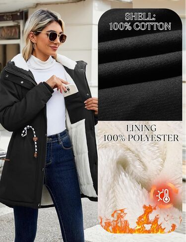 صوف المرأة المبطن معطف شتاء معطف دافئ شيربا باركا السترات باركت غير رسمية غامضة ملابس خارجية مع غطاء محرك السيارة in Kuwait