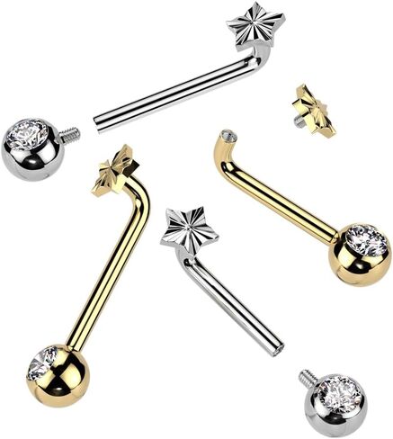 14GA ASTM F-136 زرع منجم Titanium Tittanium Tournely Lounting Star و CZ Crystal Ball End in Saudi Arabia