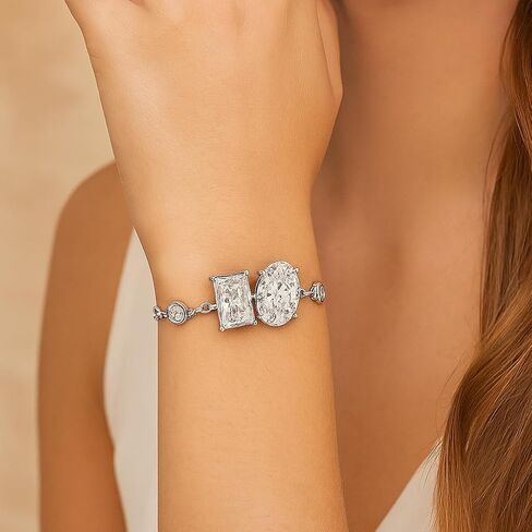 Moissanite Adjustable Bracelet for Women, Certified 1.7 CT D Color 925 Sterling Silver 18K White Gold Plated Round Pear & Baguettes Cut, Gift for Anniversary, Engagement & Birthday in Kuwait