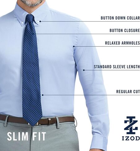 IZOD Mens Slim Fit Dress Shirt Long Sleeve Wrinkle Free Stretch Button Down Collar in Saudi Arabia