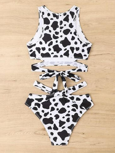 Women Swimsuit Bikini Set Floral Scoop Neck High Waisted Two Piece Bathing Suit in Kuwait