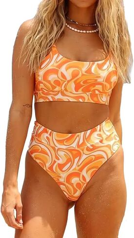 Women Swimsuit Bikini Set Floral Scoop Neck High Waisted Two Piece Bathing Suit in Kuwait